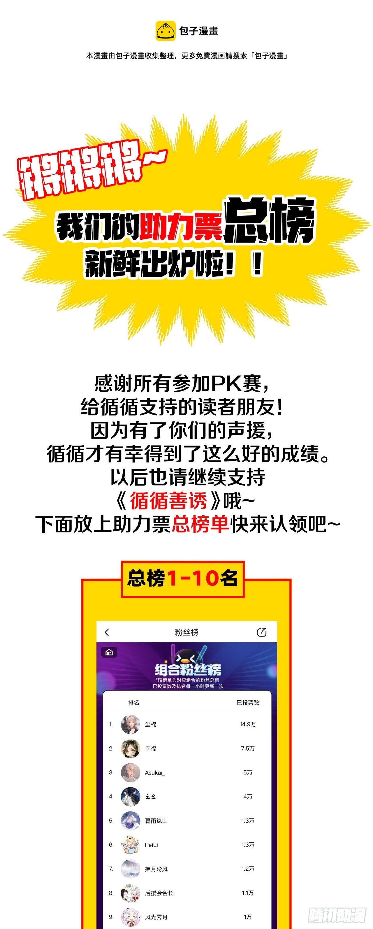 组合PK赛助力票总榜前30名单0